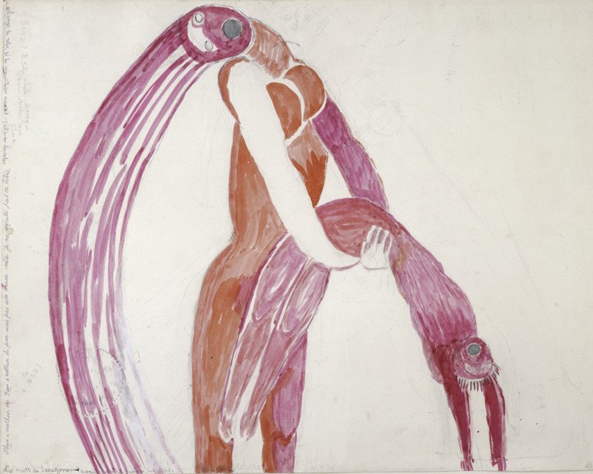 Louise Bourgeois, Altered states (Etats modifiés), 1992Encres de couleur, mine graphite et stylo-bille sur papier, 48 x 60,5 cm © The Easton Foundation / Adagp, Paris Photo © Centre Pompidou, MNAM-CCI/Jean-Claude Planchet/ Dist. GrandPalaisRmn Centre