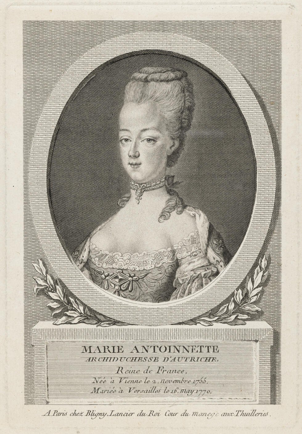 Une estampe représentant Marie-Antoinette d'Autriche, reine de France, par Louis-Jacques Cathelin (1738-1804).