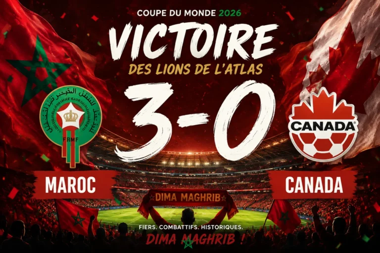 Maroc – Canada (3-0) : Les Lions de l’Atlas survolent le Canada et s’offrent un quart de finale historique de la Coupe du monde 2026